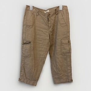 Ann Taylor Loft 100% Linen Cargo Capri Pants Women 6 Light Brown Tan Lightweight
